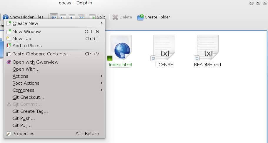 Options using Dolphin Git Plugin